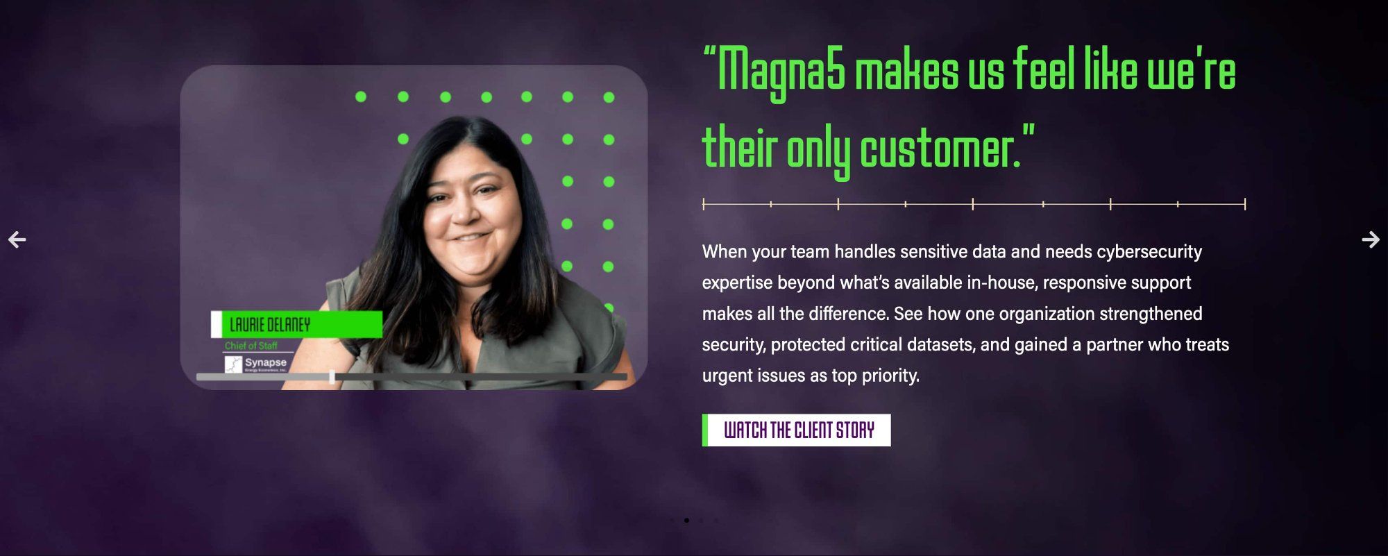 Magna5 HERO section – customer testimonial with clear value proposition